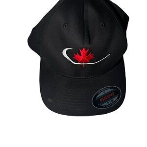 Black Cap with Red Maple Leaf Embroidery